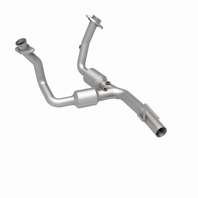 MagnaFlow 49494 oem grade direct-fit catalytic converter, rear three-quarter view of the turntable spin