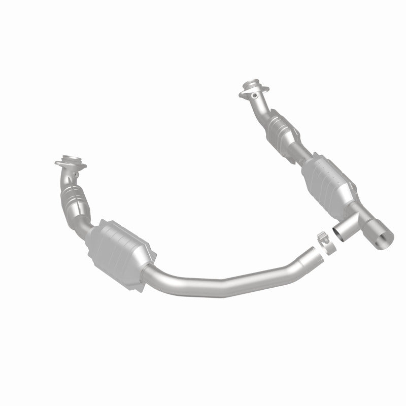 MagnaFlow 93167 hm grade direct-fit catalytic converter, rear three-quarter view of the turntable spin