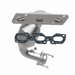 MagnaFlow 49376 oem grade manifold converter, opposite front three-quarter view of the turntable spin