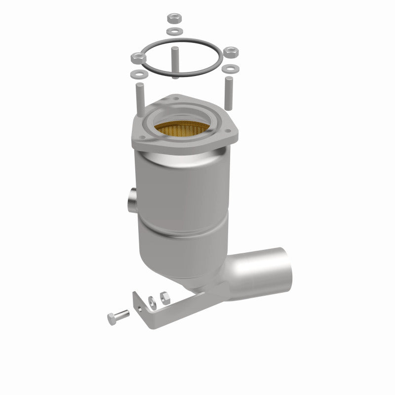MagnaFlow 52014 oem grade direct-fit catalytic converter, front three-quarter view of the turntable spin