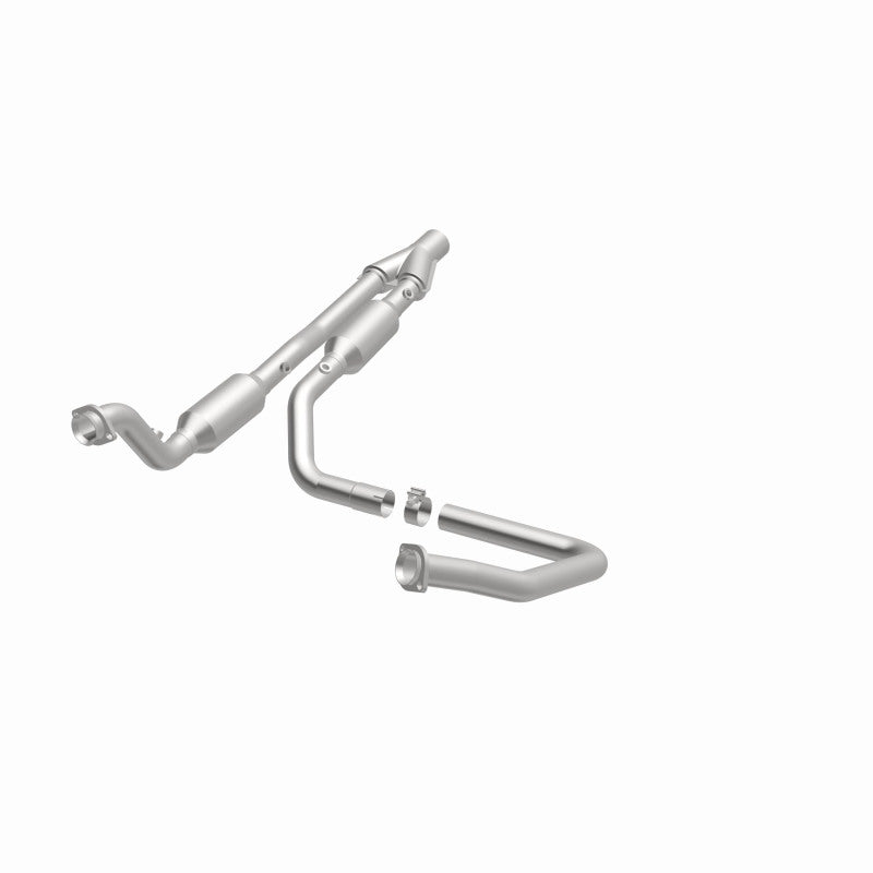 MagnaFlow 5451358 carb direct-fit catalytic converter, opposite front three-quarter view of the turntable spin
