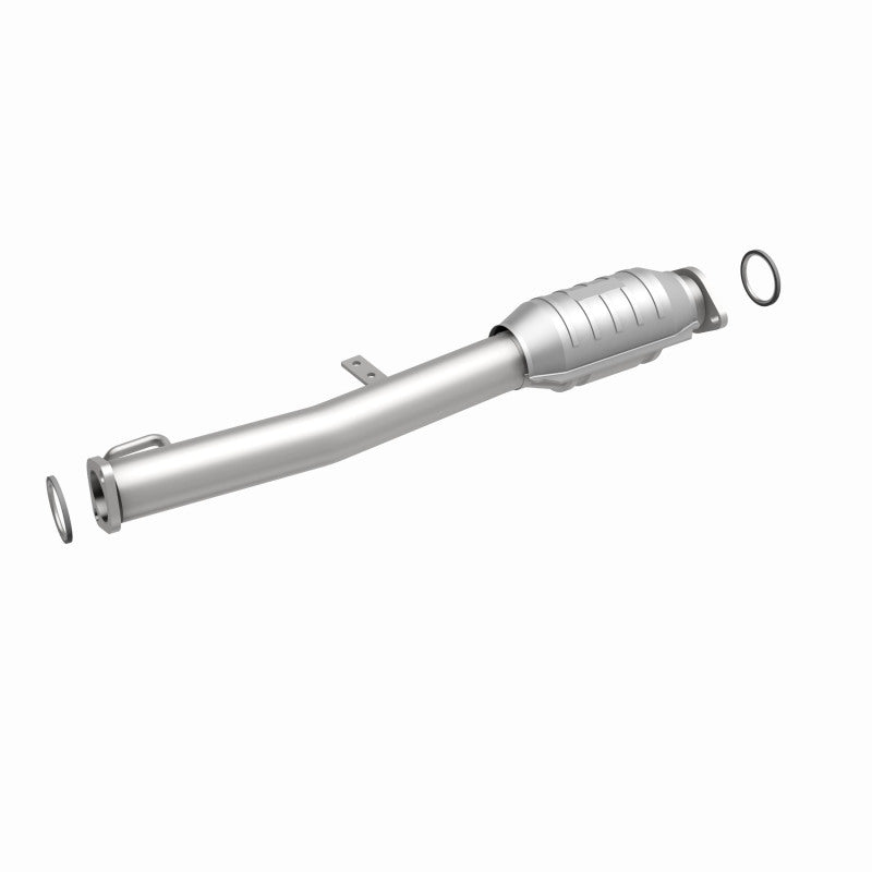 MagnaFlow 93134 hm grade direct-fit catalytic converter, front three-quarter view of the turntable spin