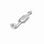 MagnaFlow 93399 hm grade direct-fit catalytic converter, opposite front three-quarter view of the turntable spin