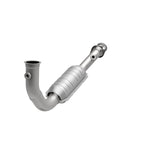 MagnaFlow 93383 hm grade direct-fit catalytic converter, opposite front three-quarter view of the turntable spin