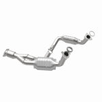MagnaFlow 49650 oem grade direct-fit catalytic converter, opposite rear three-quarter view of the turntable spin