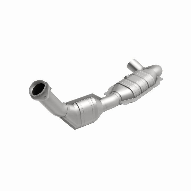 MagnaFlow 447123 carb direct-fit catalytic converter, front three-quarter view of the turntable spin
