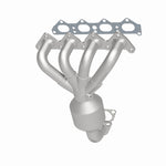 MagnaFlow 52447 oem grade manifold converter, opposite rear three-quarter view of the turntable spin