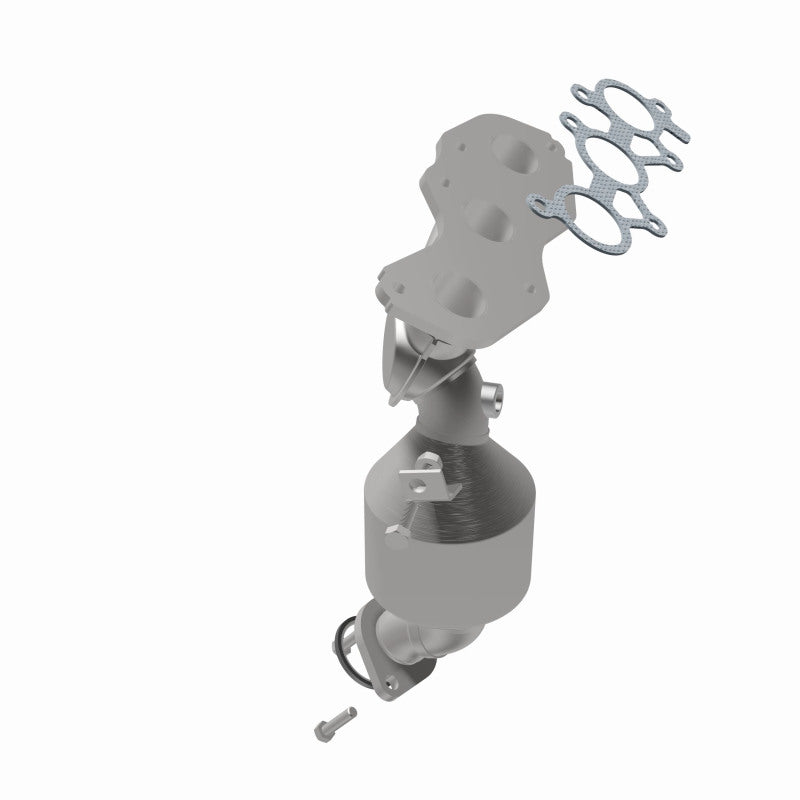 MagnaFlow 52548 oem grade manifold converter, opposite rear three-quarter view of the turntable spin