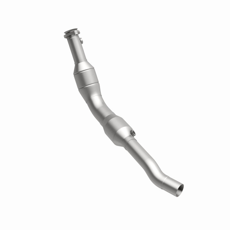 MagnaFlow 93687 hm grade direct-fit catalytic converter, front three-quarter view of the turntable spin