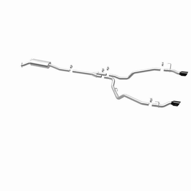 MagnaFlow 19633 neo series cat-back exhaust, opposite rear three-quarter view of the turntable spin