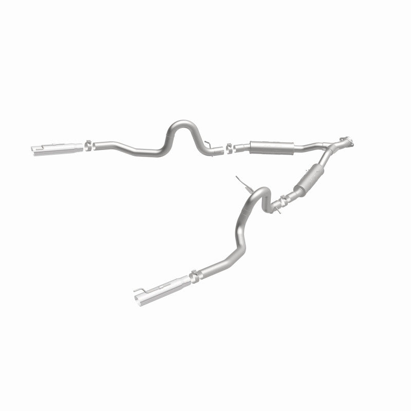 MagnaFlow 15717 street series cat-back exhaust, front three-quarter view of the turntable spin