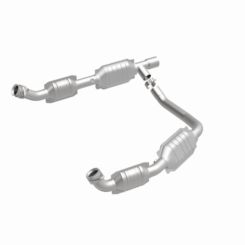 MagnaFlow 93167 hm grade direct-fit catalytic converter, front three-quarter view of the turntable spin