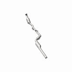 MagnaFlow 454041 carb direct-fit catalytic converter, rear three-quarter view of the turntable spin
