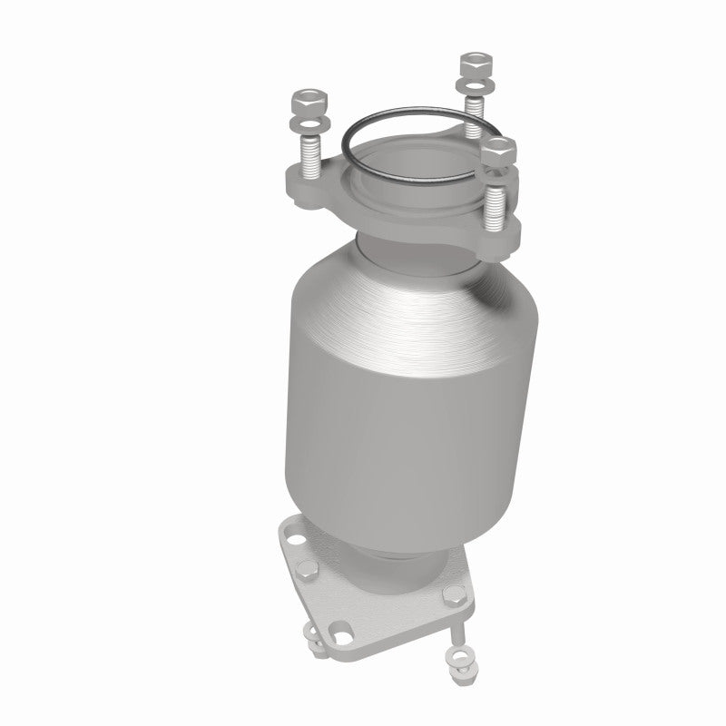 MagnaFlow 5411905 carb direct-fit catalytic converter, rear three-quarter view of the turntable spin
