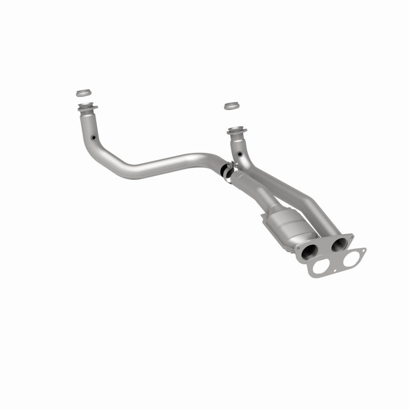 MagnaFlow 93607 hm grade direct-fit catalytic converter, rear three-quarter view of the turntable spin