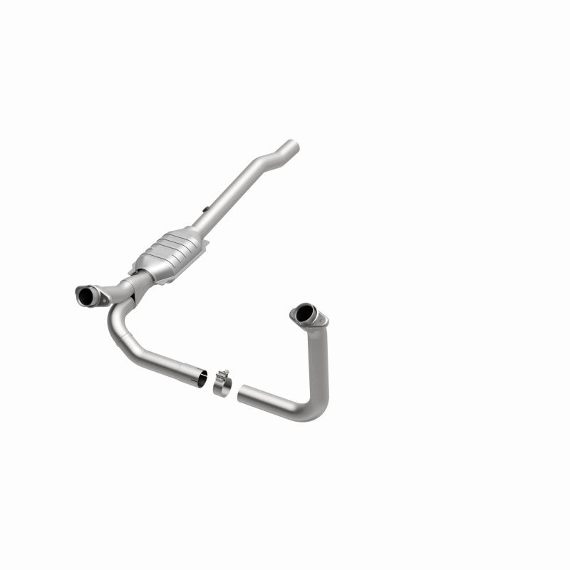 MagnaFlow 93616 hm grade direct-fit catalytic converter, opposite front three-quarter view of the turntable spin