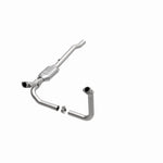 MagnaFlow 93616 hm grade direct-fit catalytic converter, opposite front three-quarter view of the turntable spin