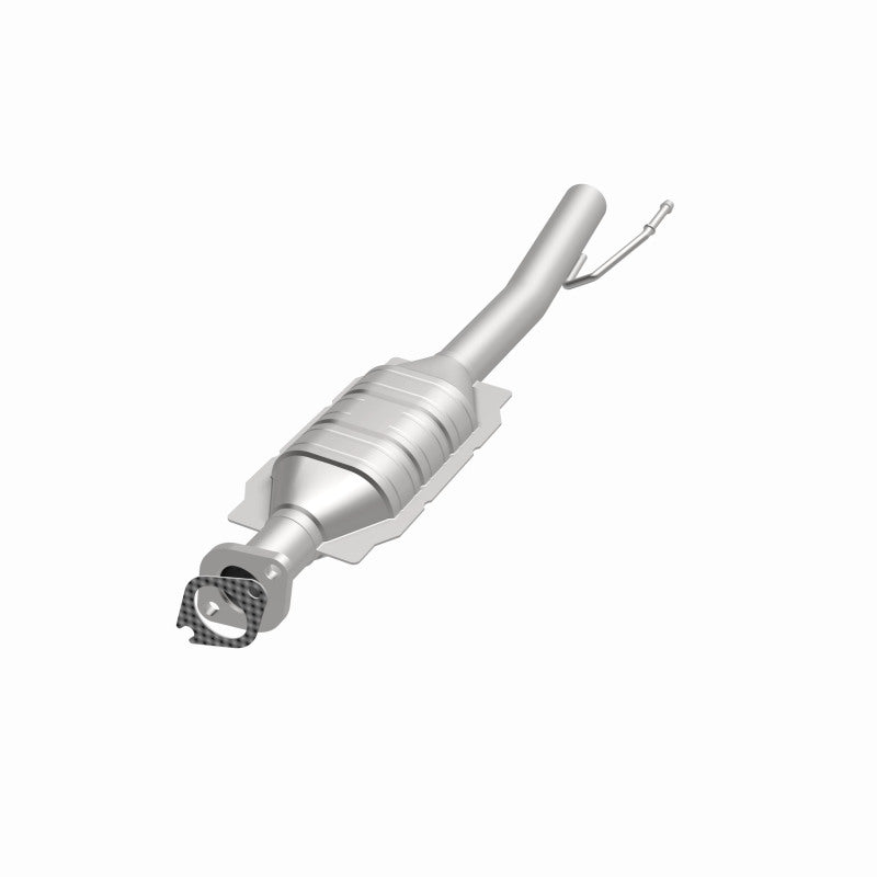 MagnaFlow 93137 hm grade direct-fit catalytic converter, opposite front three-quarter view of the turntable spin