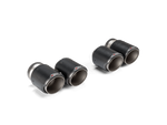 A side wide view of Akrapovic 2021+ BMW G87 M2, G80 M3, G82 M4 Tail Pipe Set (Classic Carbon Design)