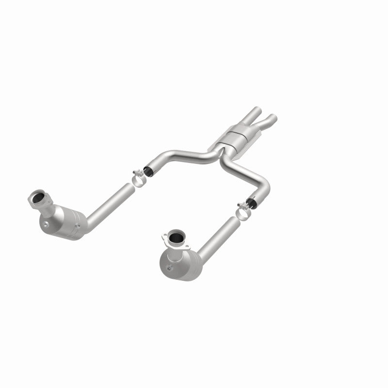 MagnaFlow 52099 oem grade direct-fit catalytic converter, opposite front three-quarter view of the turntable spin