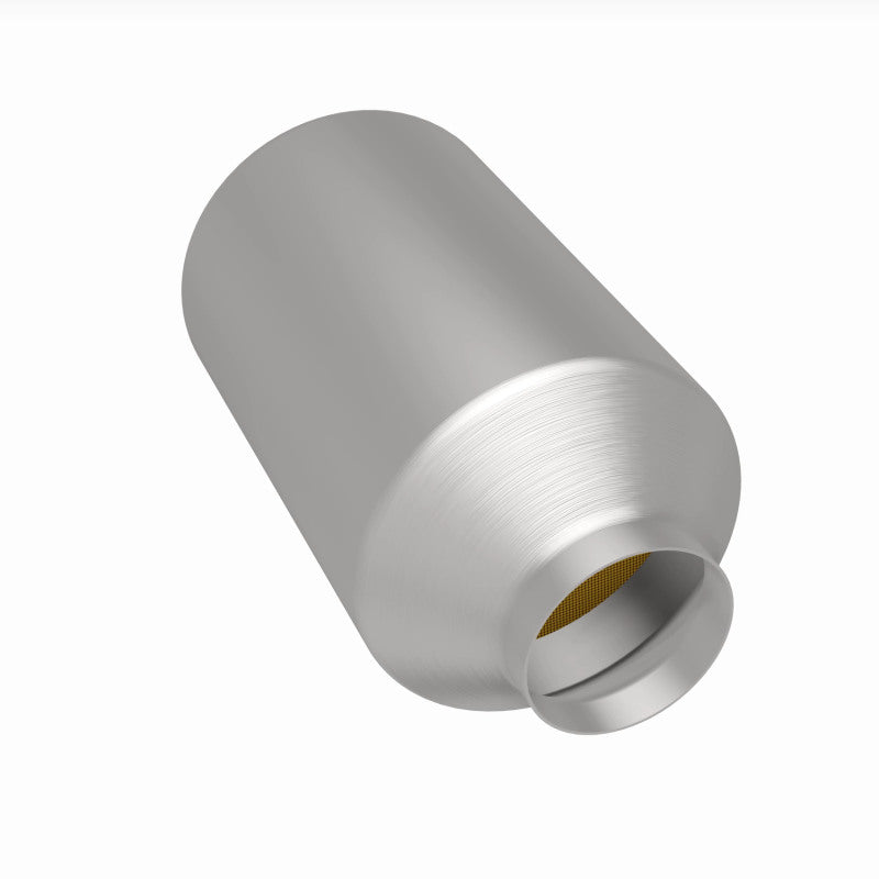 MagnaFlow 51809 universal catalytic converter, rear three-quarter view of the turntable spin