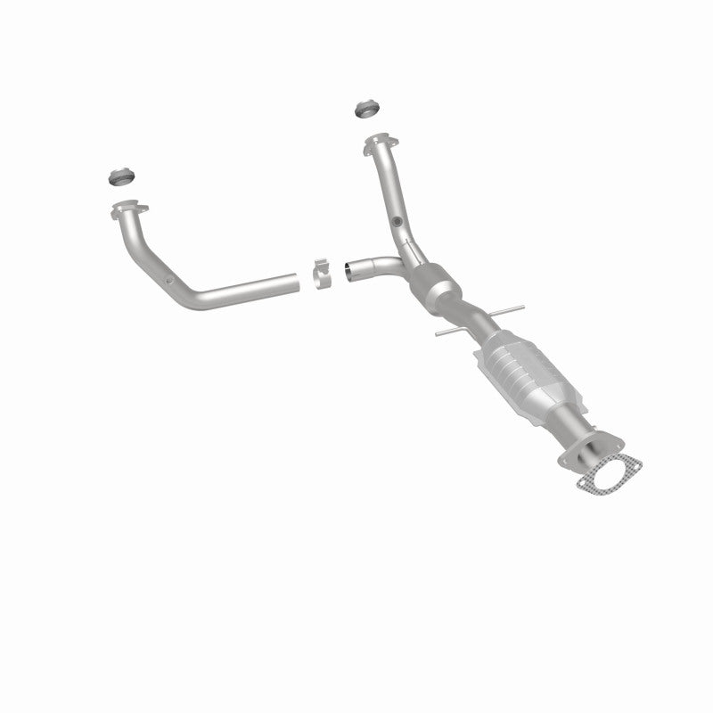 MagnaFlow 49110 oem grade direct-fit catalytic converter, rear three-quarter view of the turntable spin