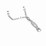 MagnaFlow 49110 oem grade direct-fit catalytic converter, rear three-quarter view of the turntable spin