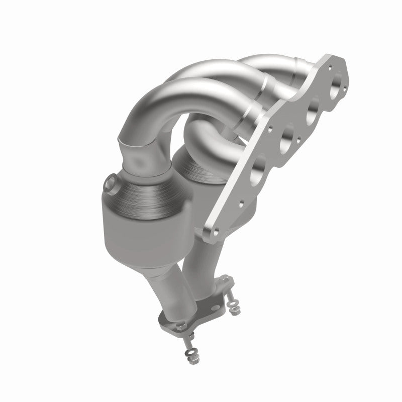 MagnaFlow 49347 oem grade manifold converter, opposite front three-quarter view of the turntable spin