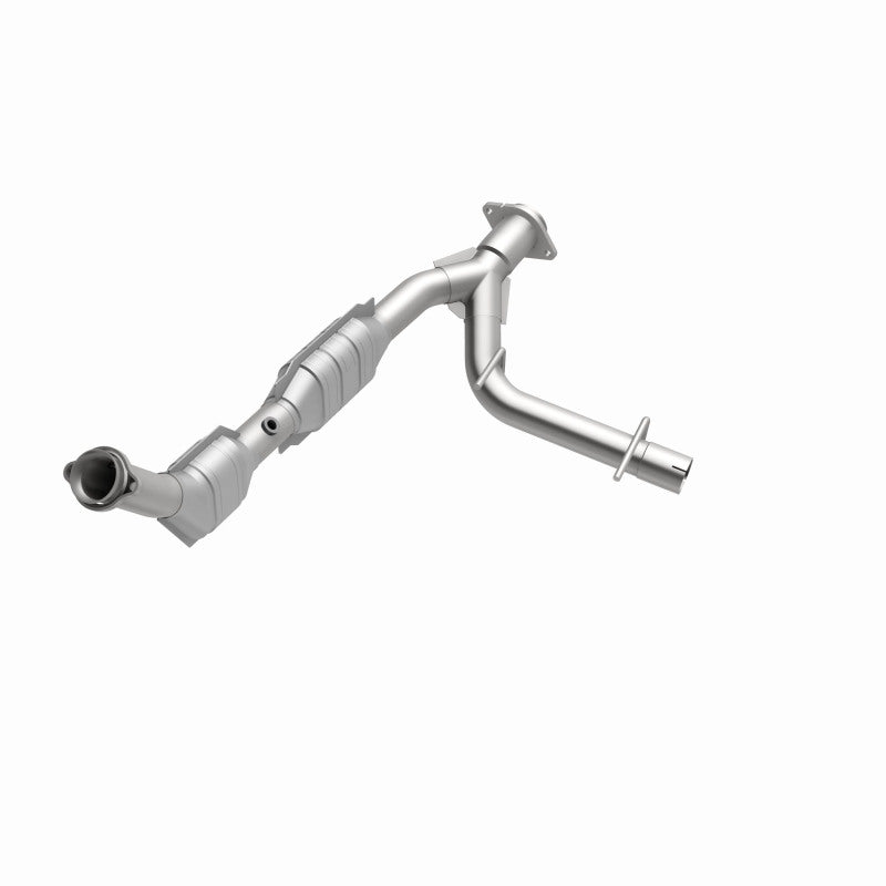 MagnaFlow 49607 oem grade direct-fit catalytic converter, opposite front three-quarter view of the turntable spin