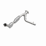 MagnaFlow 49607 oem grade direct-fit catalytic converter, opposite front three-quarter view of the turntable spin