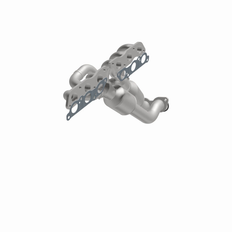 MagnaFlow 49283 oem grade manifold converter, opposite front three-quarter view of the turntable spin