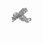 MagnaFlow 49283 oem grade manifold converter, opposite front three-quarter view of the turntable spin