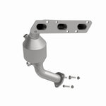 MagnaFlow 49312 oem grade manifold converter, rear three-quarter view of the turntable spin