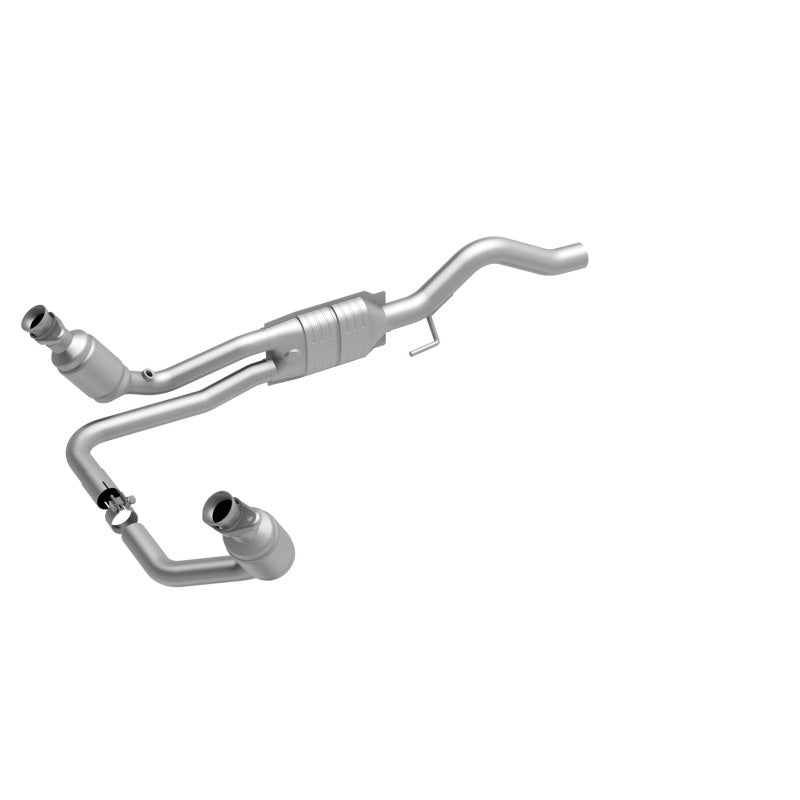 MagnaFlow 447248 carb direct-fit catalytic converter, front three-quarter view of the turntable spin