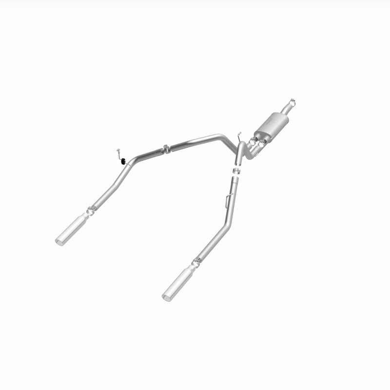 MagnaFlow 15863 street series cat-back exhaust, opposite front three-quarter view of the turntable spin
