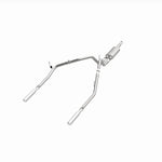 MagnaFlow 15863 street series cat-back exhaust, opposite front three-quarter view of the turntable spin