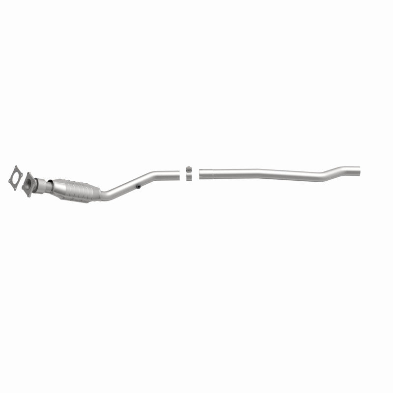 MagnaFlow 93279 hm grade direct-fit catalytic converter, front three-quarter view of the turntable spin