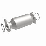 MagnaFlow 93642 hm grade direct-fit catalytic converter, front three-quarter view of the turntable spin
