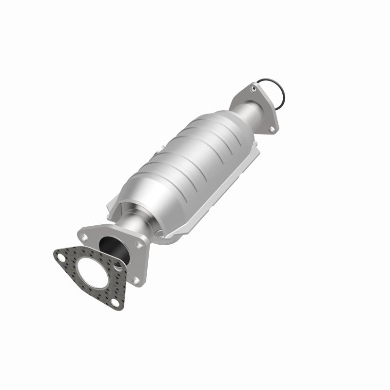 MagnaFlow 49569 oem grade direct-fit catalytic converter, opposite front three-quarter view of the turntable spin