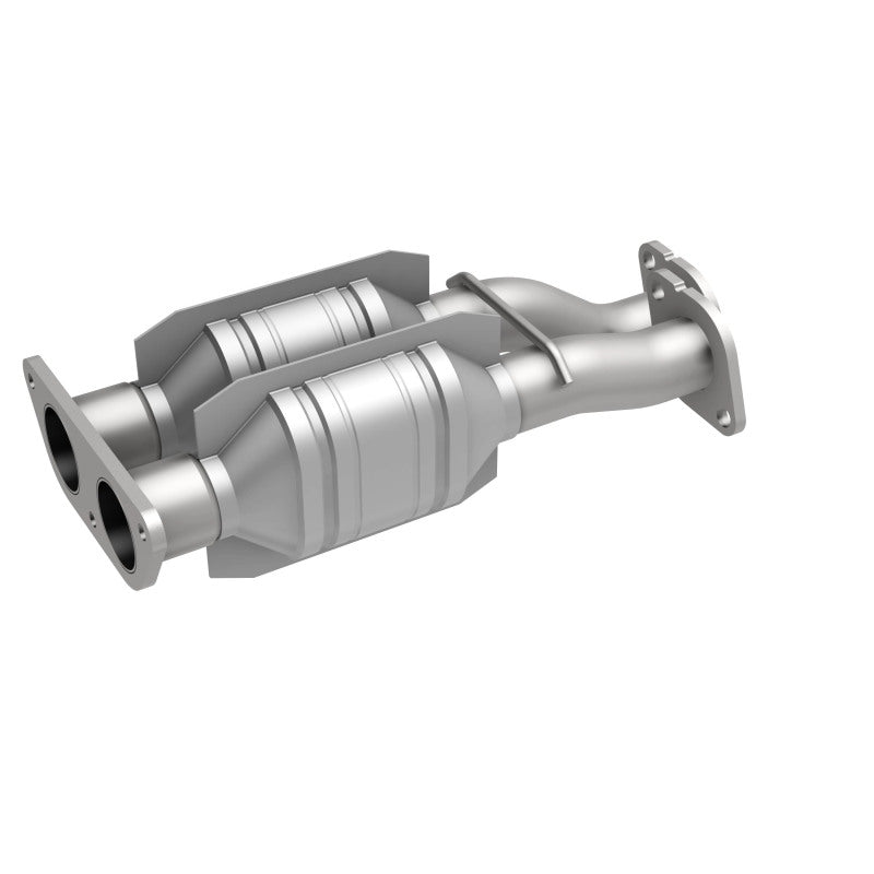 MagnaFlow 23310 hm grade direct-fit catalytic converter, front three-quarter view of the turntable spin
