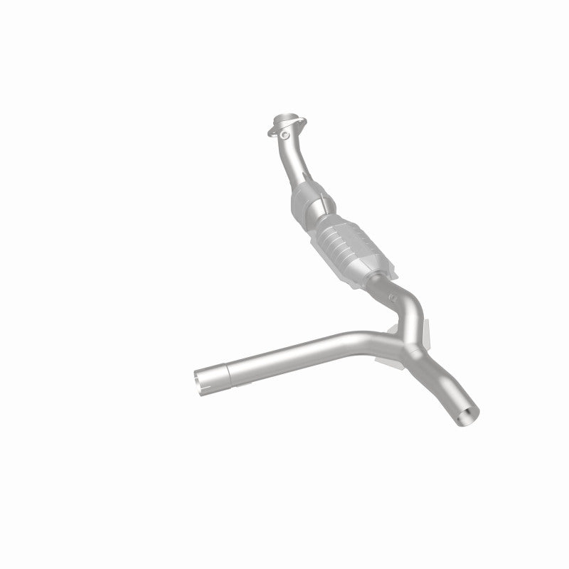 MagnaFlow 93448 hm grade direct-fit catalytic converter, rear three-quarter view of the turntable spin