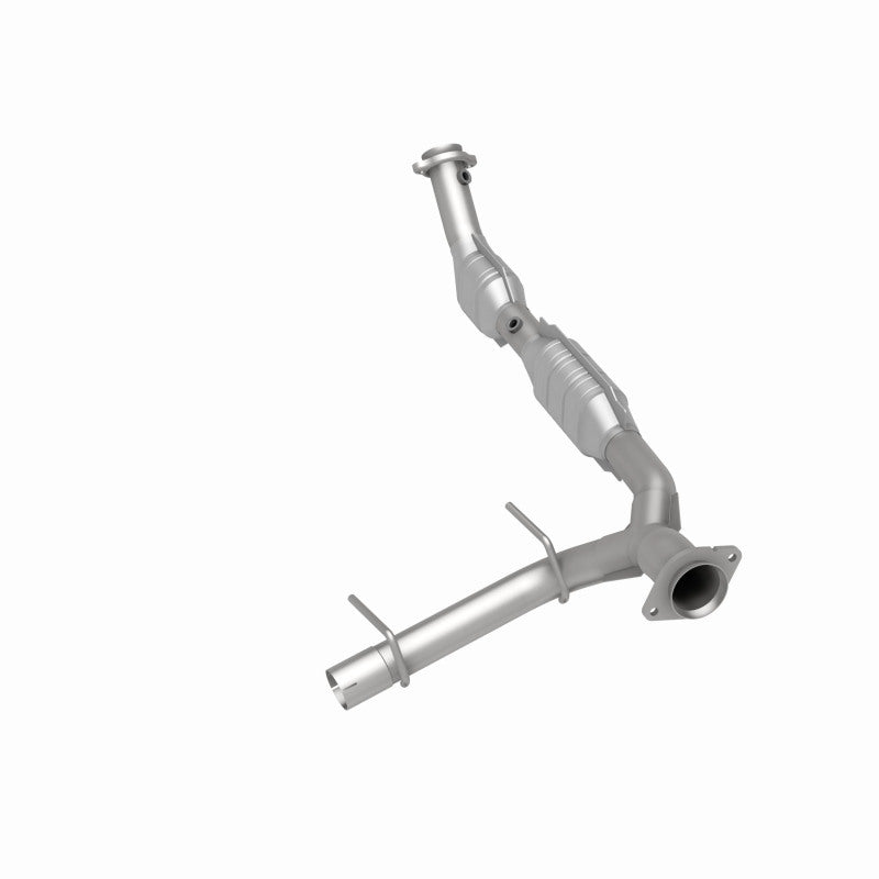MagnaFlow 49607 oem grade direct-fit catalytic converter, rear three-quarter view of the turntable spin