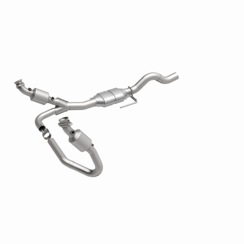 MagnaFlow 458012 carb direct-fit catalytic converter, front three-quarter view of the turntable spin