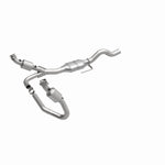 MagnaFlow 458012 carb direct-fit catalytic converter, front three-quarter view of the turntable spin