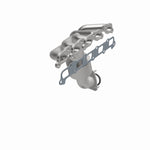 MagnaFlow 49353 oem grade manifold converter, opposite front three-quarter view of the turntable spin