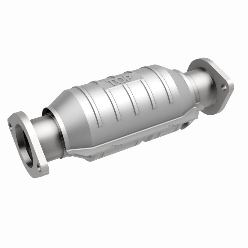 MagnaFlow 23744 hm grade direct-fit catalytic converter, front three-quarter view of the turntable spin