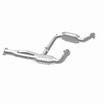 MagnaFlow 93603 hm grade direct-fit catalytic converter, opposite rear three-quarter view of the turntable spin