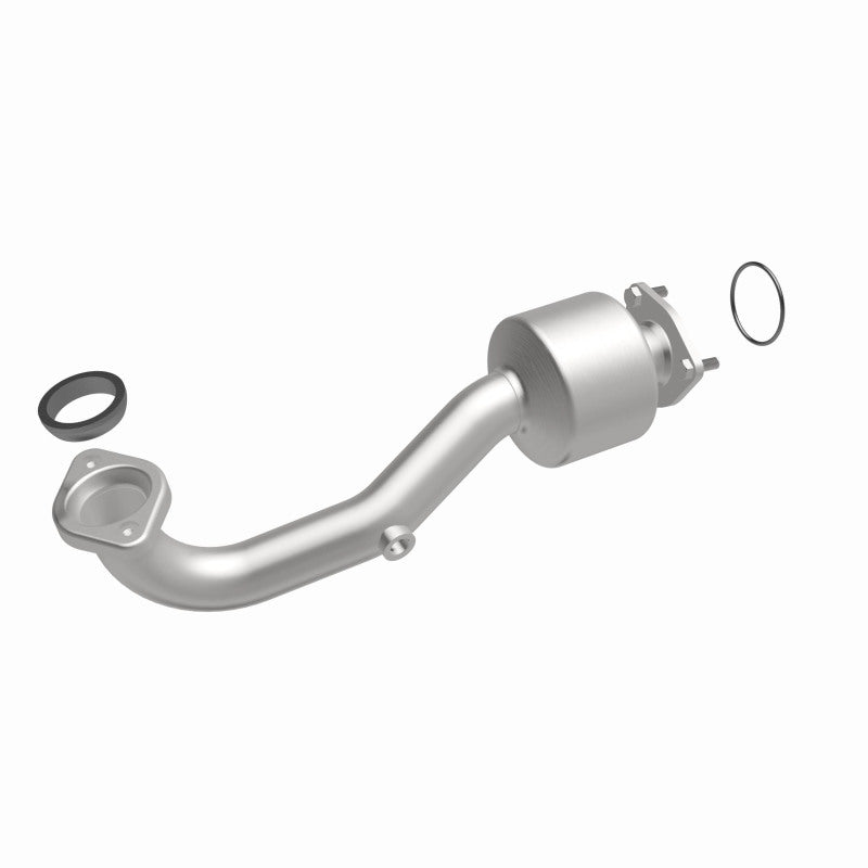 MagnaFlow 21-979 oem grade direct-fit catalytic converter, front three-quarter view of the turntable spin