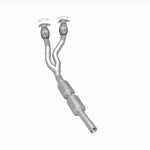 MagnaFlow 52289 oem grade direct-fit catalytic converter, rear three-quarter view of the turntable spin