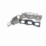 MagnaFlow 52778 oem grade manifold converter, front three-quarter view of the turntable spin